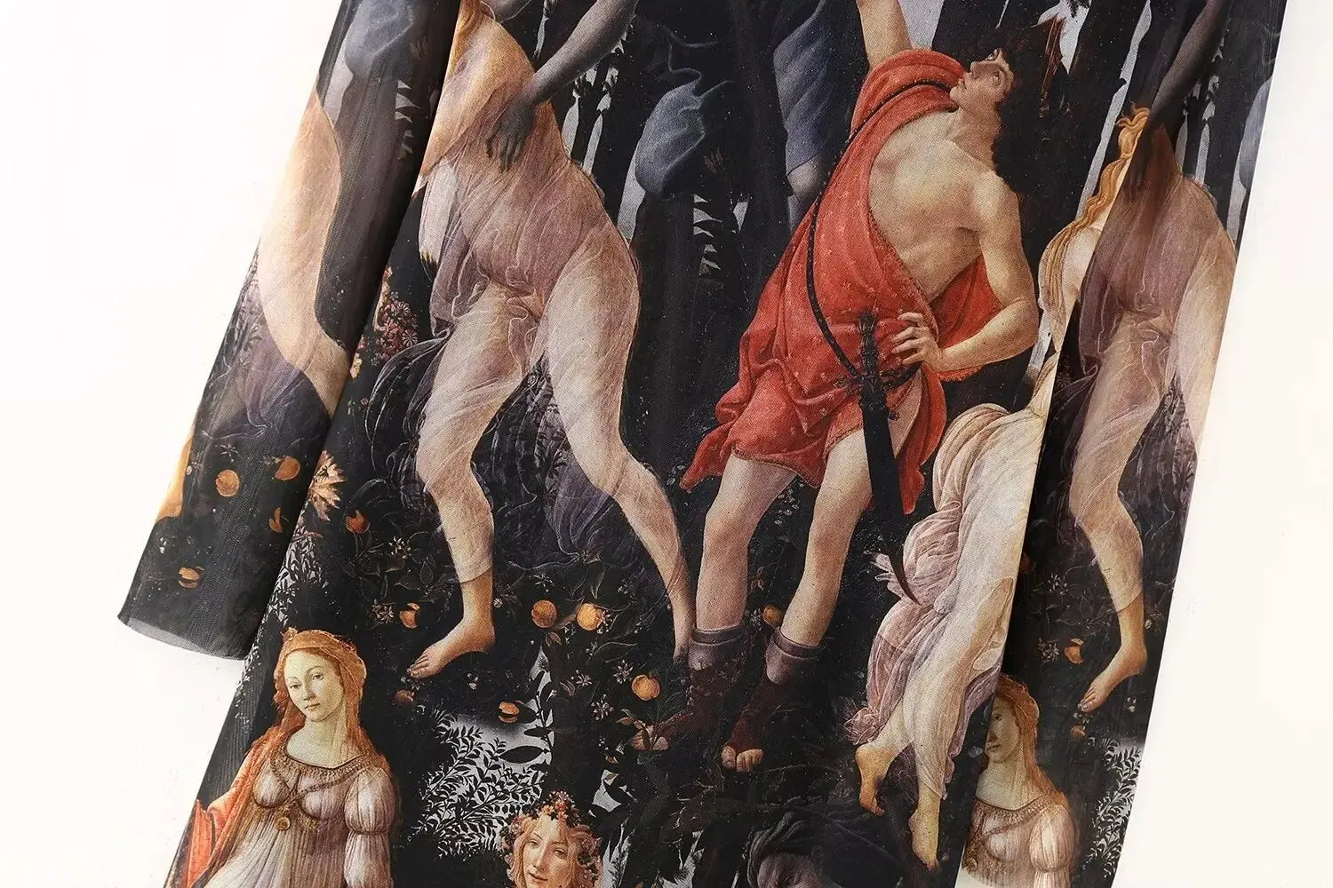 Women Fashion Oil Painting Printing Mesh Slim Midi Dress Female Chic O Neck Long Sleeve Casual Party Vestidos