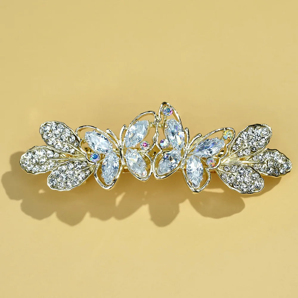 New elegance Women Fashion Hair Clip Creative Leaf Crystal Alloy Rhinestone Barrette Hairpin Korean spring clip Hair Accessories 4