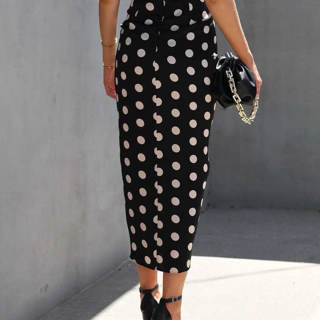 Spring Summer New Women Front Pleated Skirt Polka Dot Drawstring Mid Length Skirts Ladies Street Trendy Casual Chic Skirt