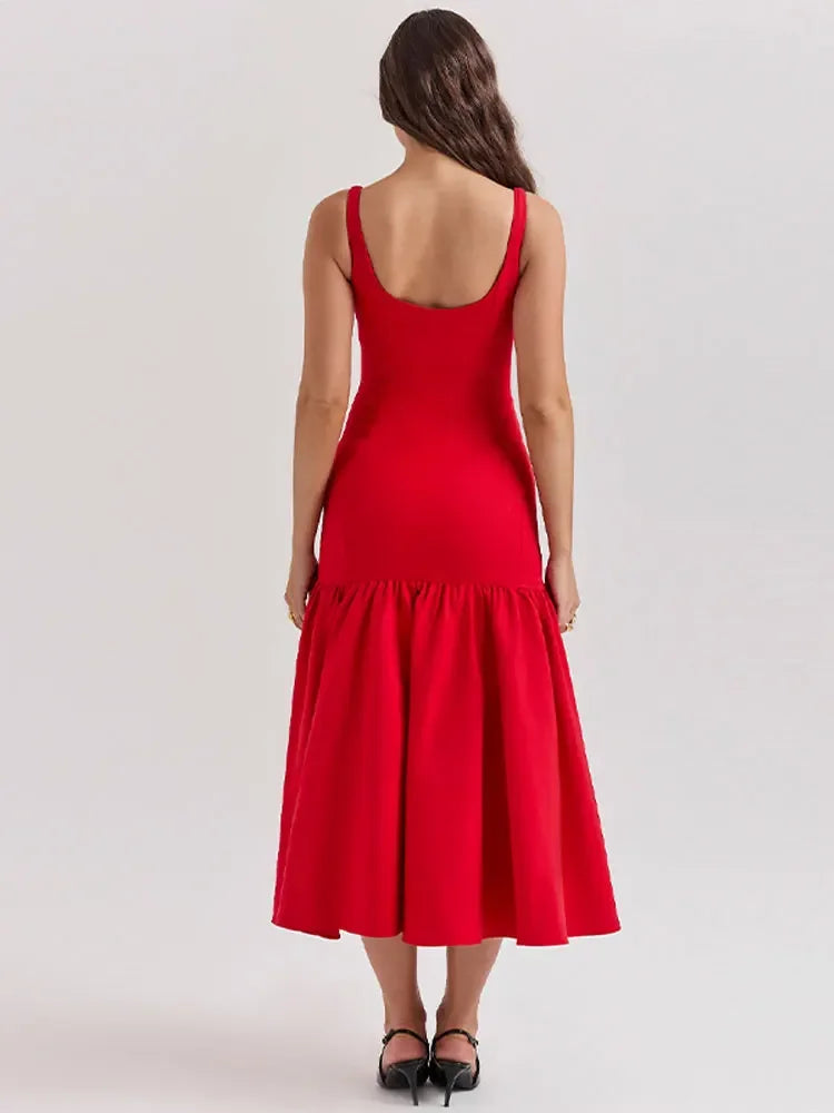 Summer Elegant Women's Solid Strap Dresses Sexy Sleeveless Backless Sling A Line Dress Chic Ladies Party Club Vacation Robe