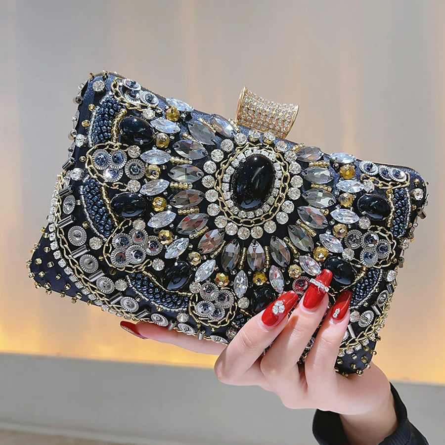 Beaded Rhinestone Evening Bag Elegant Box Clutch Purse Women's Wedding Handbags For Party Prom