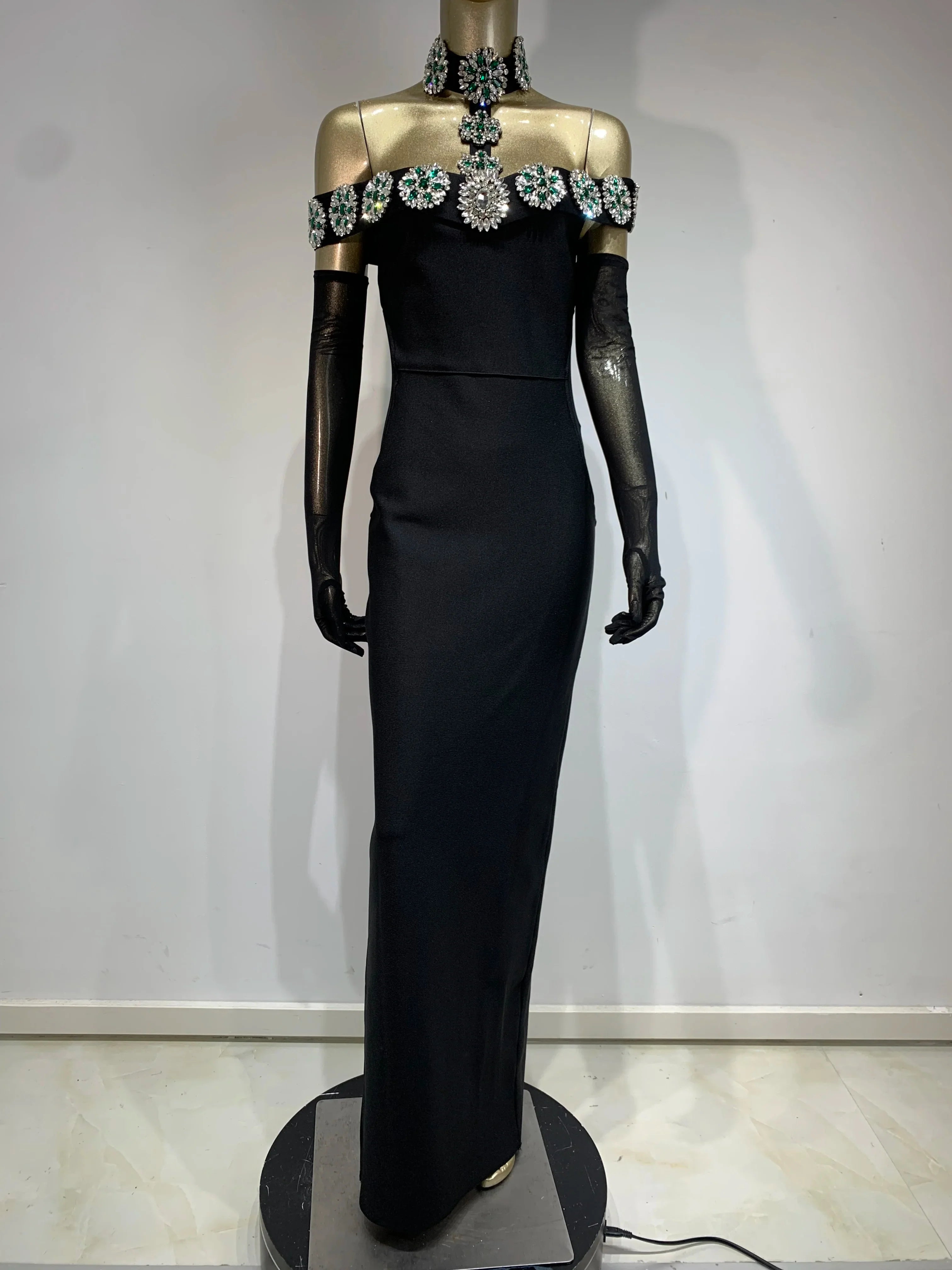 Vestido bandagem de verão 2025 feminino celebridade sexy diamantes cristal preto maxi longo bodycon elegante vestido de festa de clube à noite