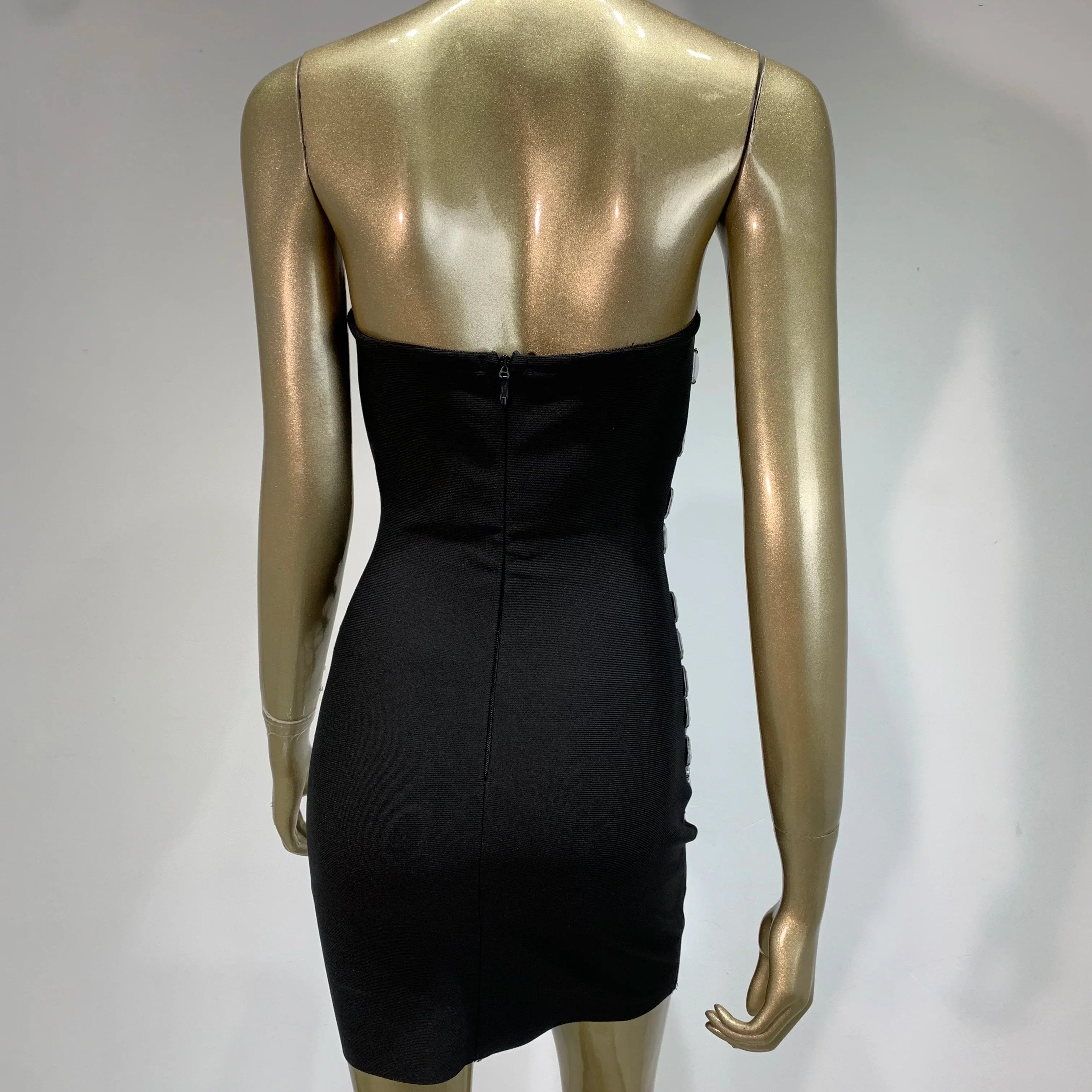 Vestido curto preto sem alças com contas e bandagem colado ao corpo, elegante, para festa noturna, verão, celebridade, 2025