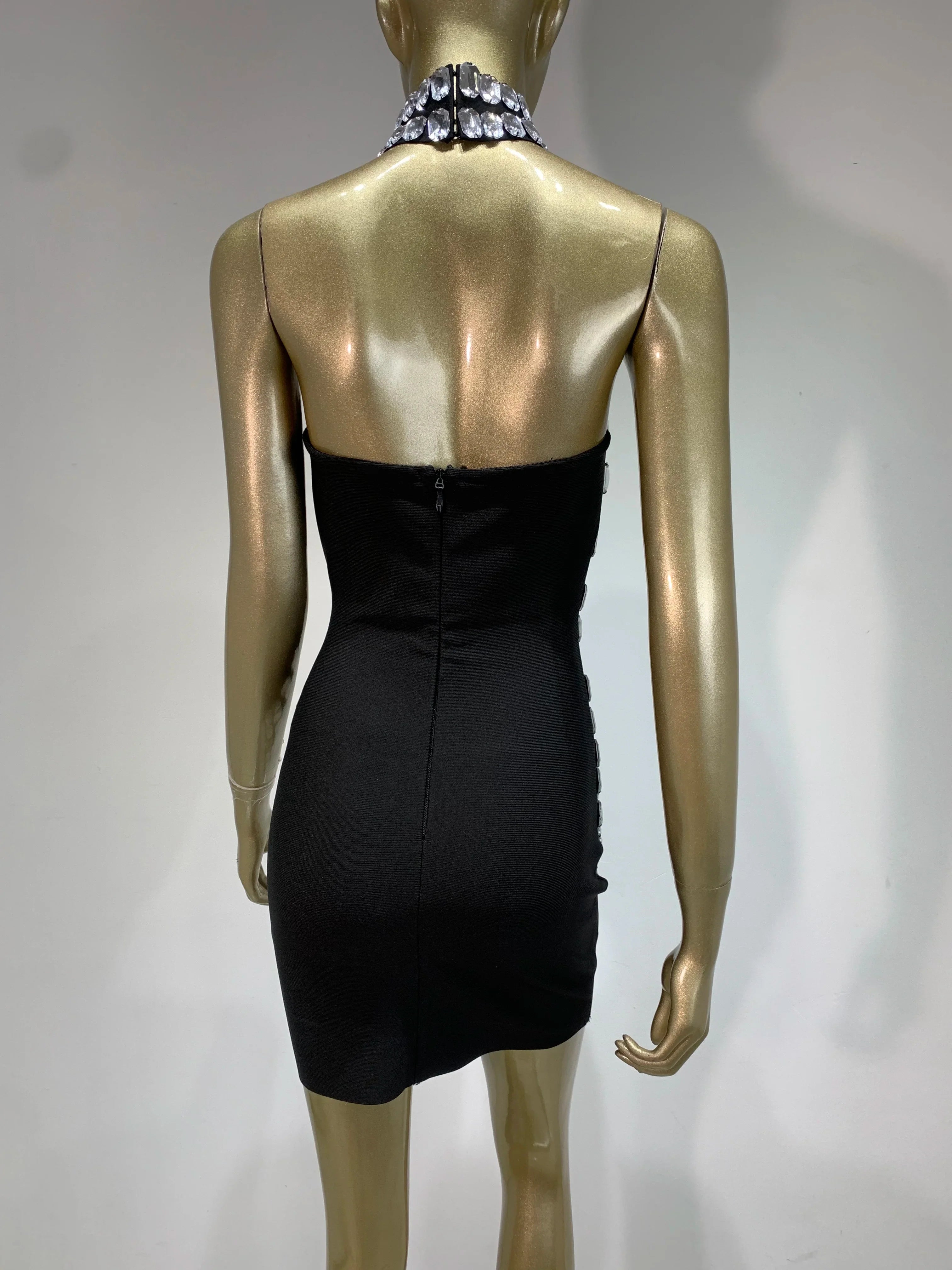 Vestido curto preto sem alças com contas e bandagem colado ao corpo, elegante, para festa noturna, verão, celebridade, 2025