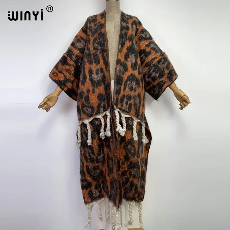 Winter Women tassel Cardigan coat Loose Christmas dress robe longue Thick Warm free size Middle East Female Kaftan 2 One Size