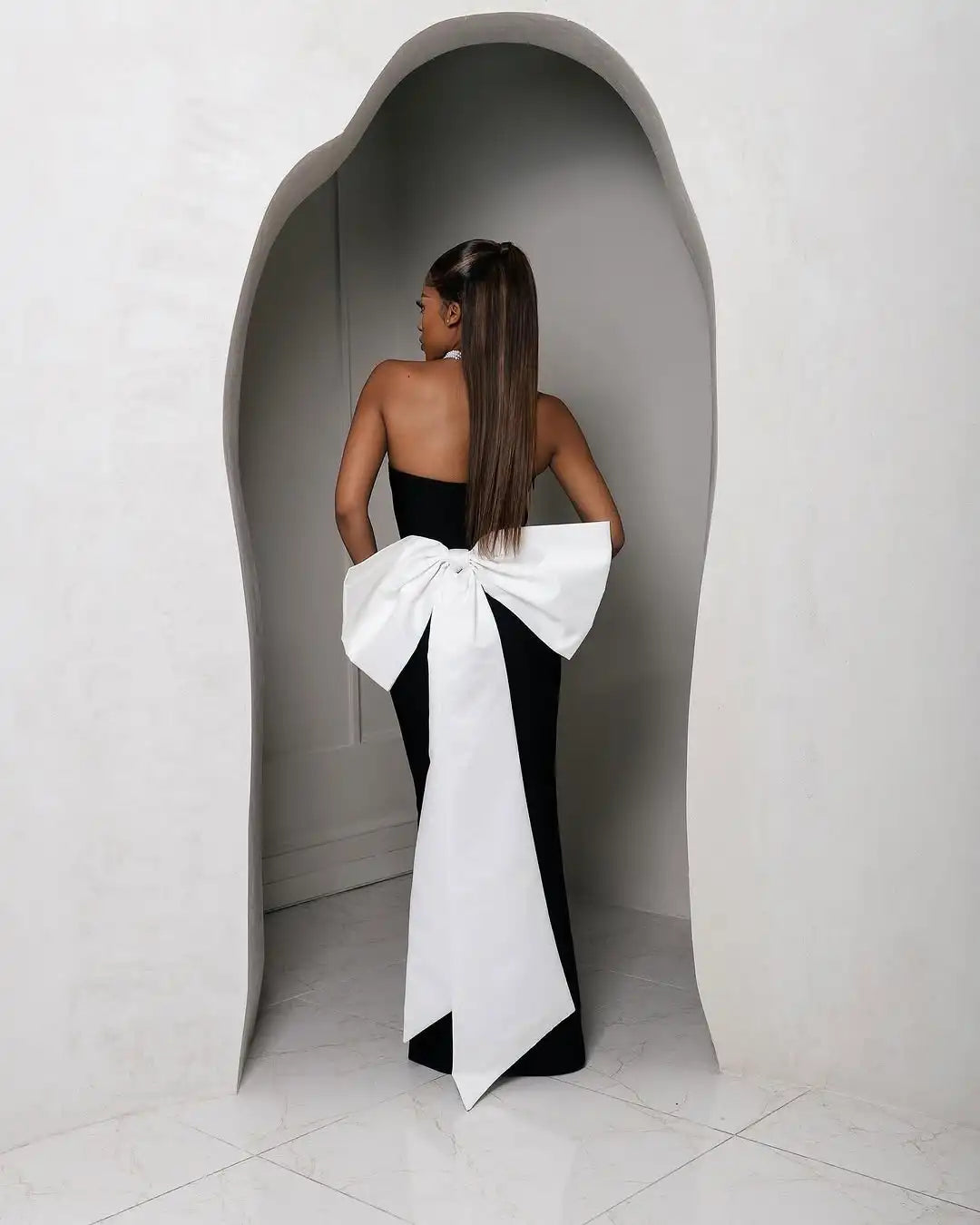 Top Quality Women Sexy Strapless Big White Bow Bodycon Long Bandage Dress Nightclub Party Celebrate Cocktail Outfit Vestido