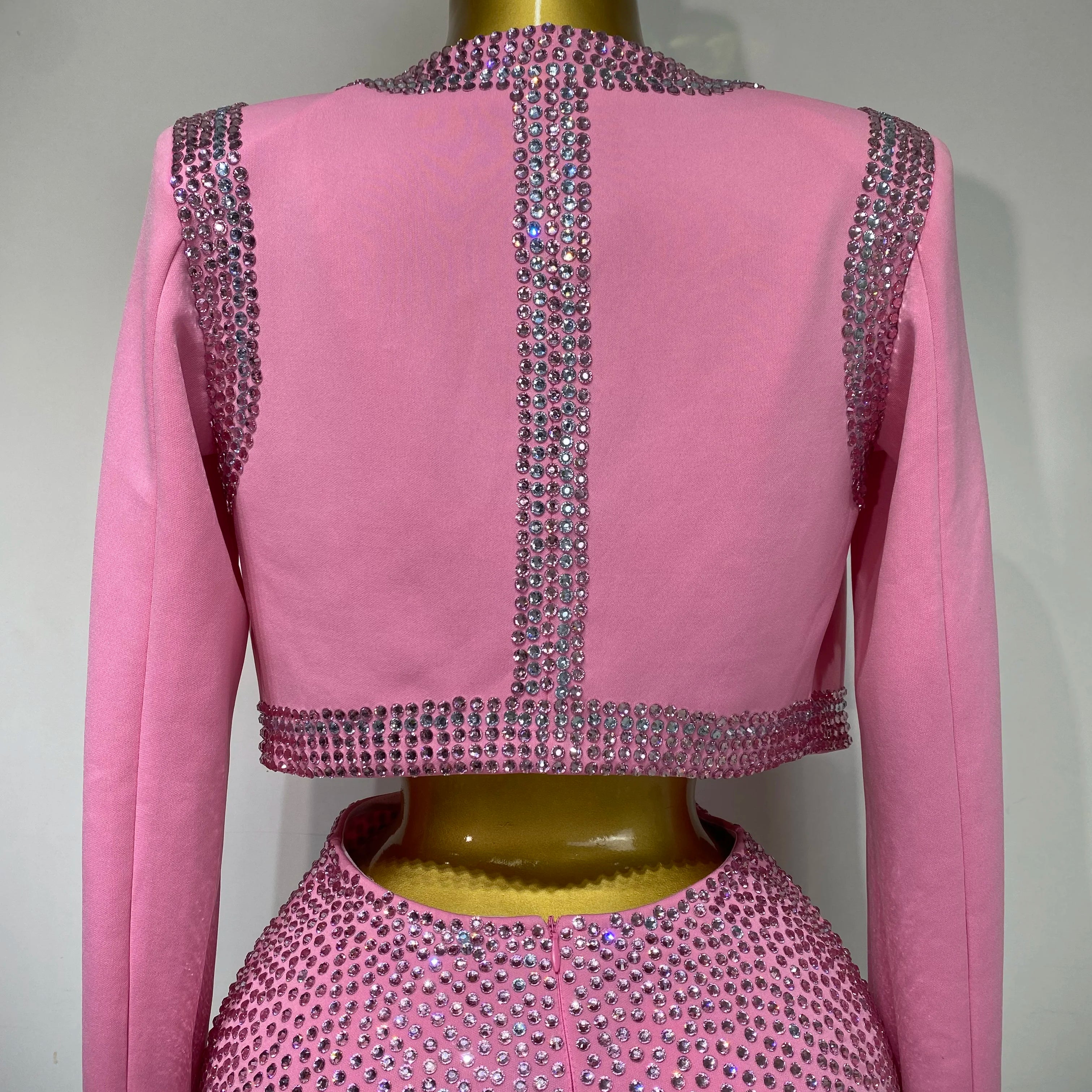 Luxury Rhinestone Jacket Bra Top And Matching Shorts Set 3 Pieces Outfits Women Sexy Sparkle Nightclub Singer Stage Outfit