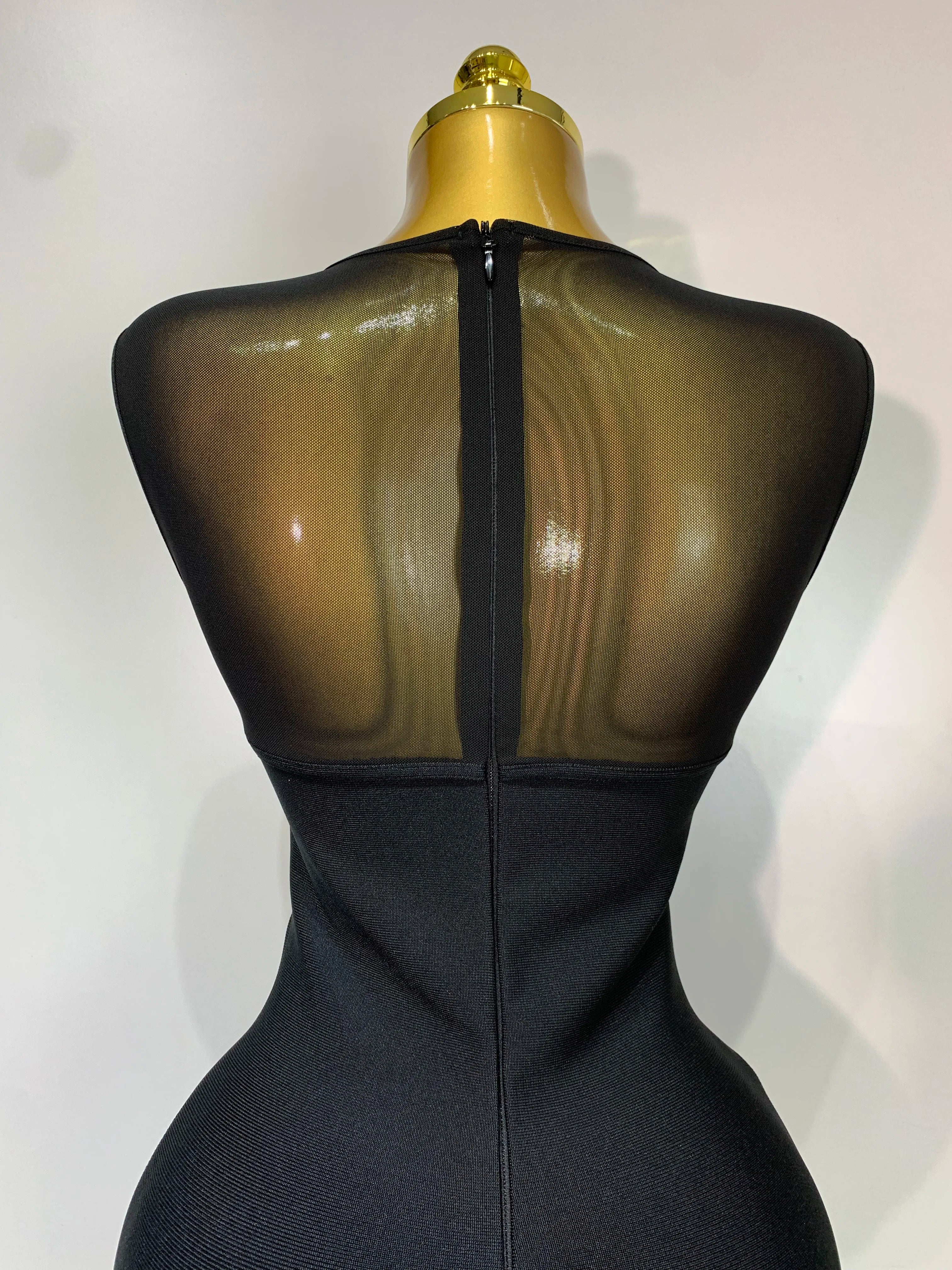 Women Sexy Mesh Patchwork Bandage Round Neck Sleeveless Bandage Dress Celebrity Elegant Evening Party Dress Club Wedding Gown