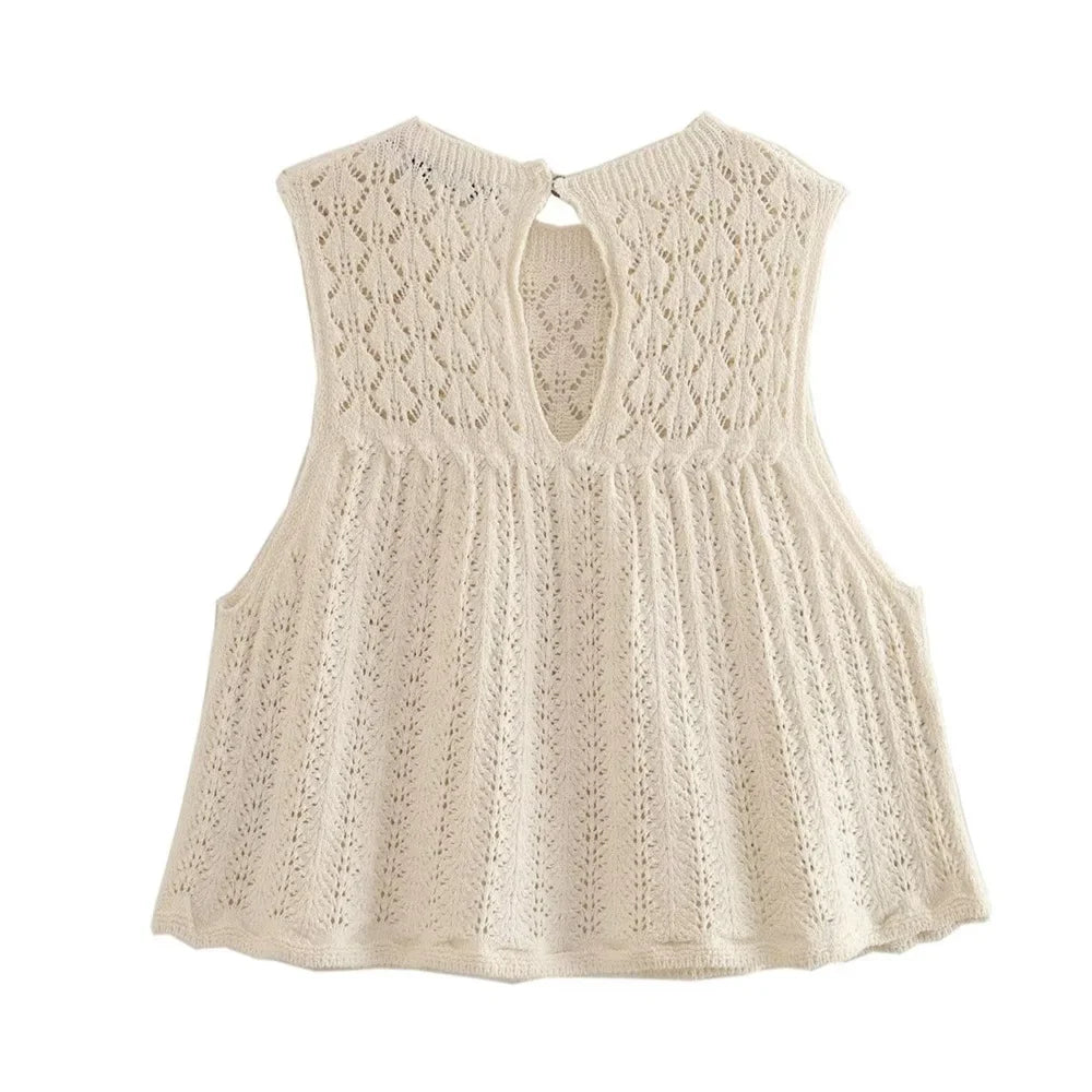 UNIZERA Autumn New Product Women's Fashion Jacquard Hollow out Knitted Top Mini Short Skirt Set