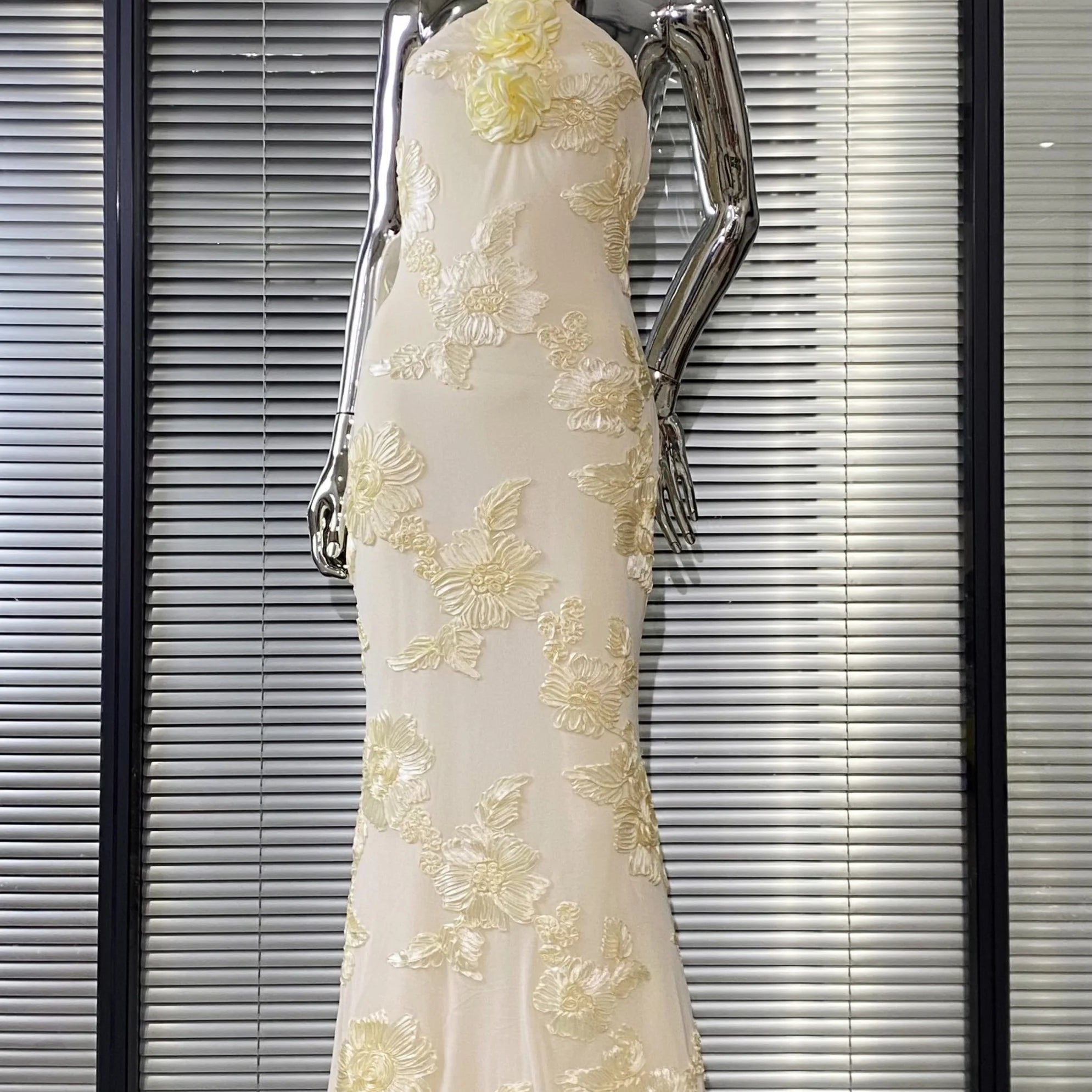 High Quality Women Sexy Halter Backless Bodycon Long Dress Florals Fashion Celebrate Birthday Party Evening Dress Outfit