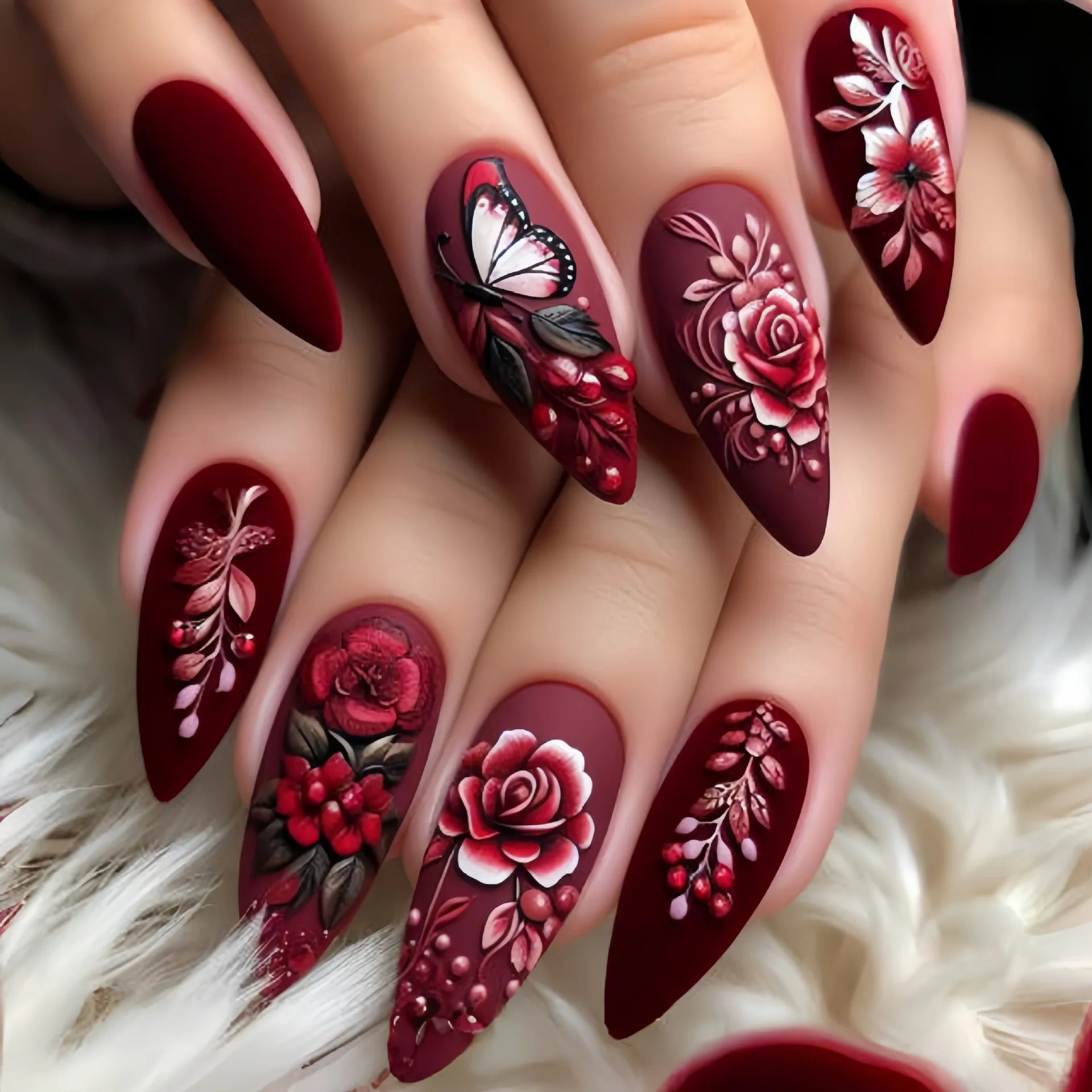 24Pcs Mid-length Almond Fake Nail with Blue Stripe Smudge Design Press on Nails for Woman Datachable Full Cover False Nails Tips