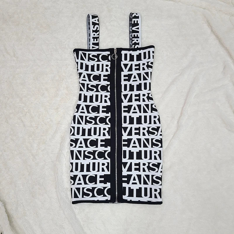 Summer Women Sleeveless Sexy Front Zipper Bodycon Mini Dress Rayon Bandage Fashion Girls' Birthday Party Slim Dress