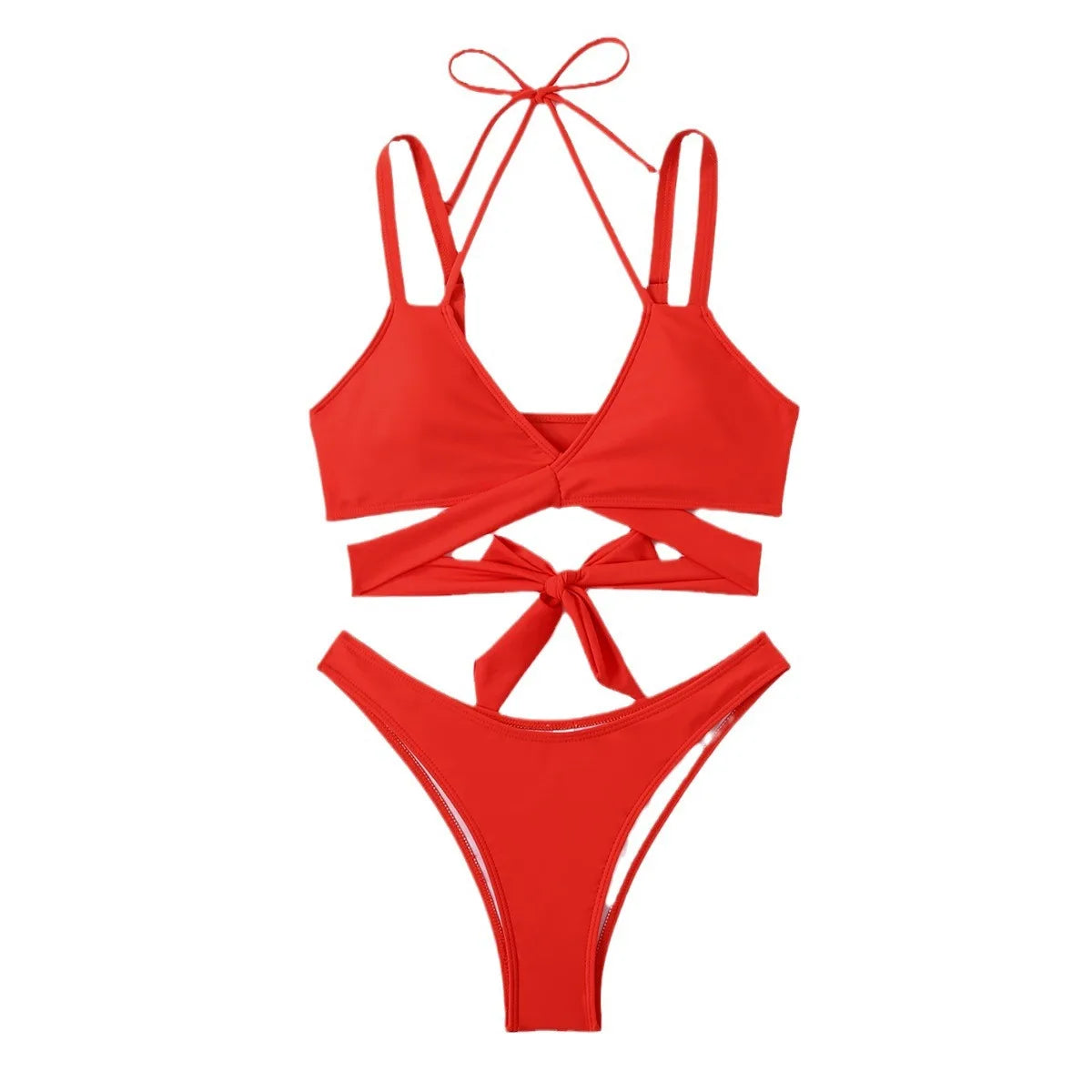 Women Strap Ties Bikini Set Female Solid Sexy Swimsuit 2 Pieces Sexy Swimwear Beach Outfits Damen Bathing Suit Push Up