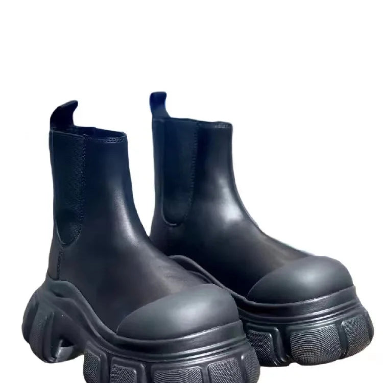 Tot Style Martin Boots Thick-soled Round-toed Black Boots Women's Chimney Boots Chelsea Boot Black