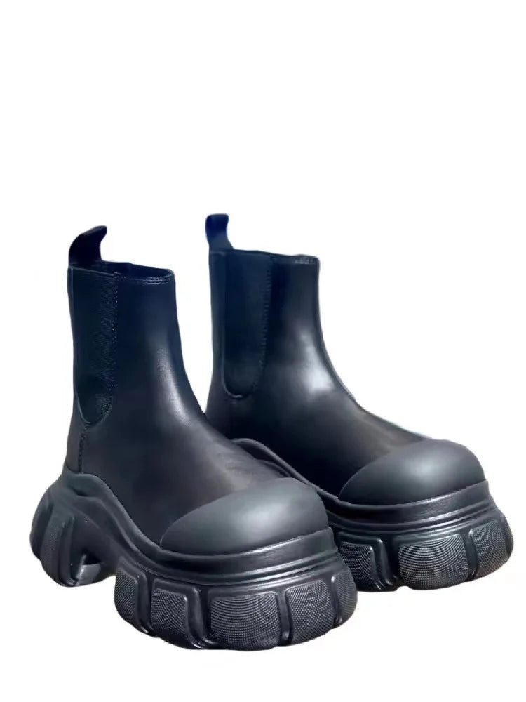 Tot Style Martin Boots Thick-soled Round-toed Black Boots Women's Chimney Boots Chelsea Boot Black