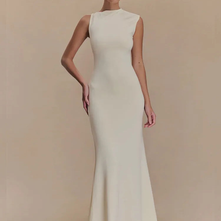 Ladies Women Sexy O Neck Tank Beige Black Maxi Long Celebrity Bodycon Bandage Dress 2025 Elegant Evening Club Party Dress
