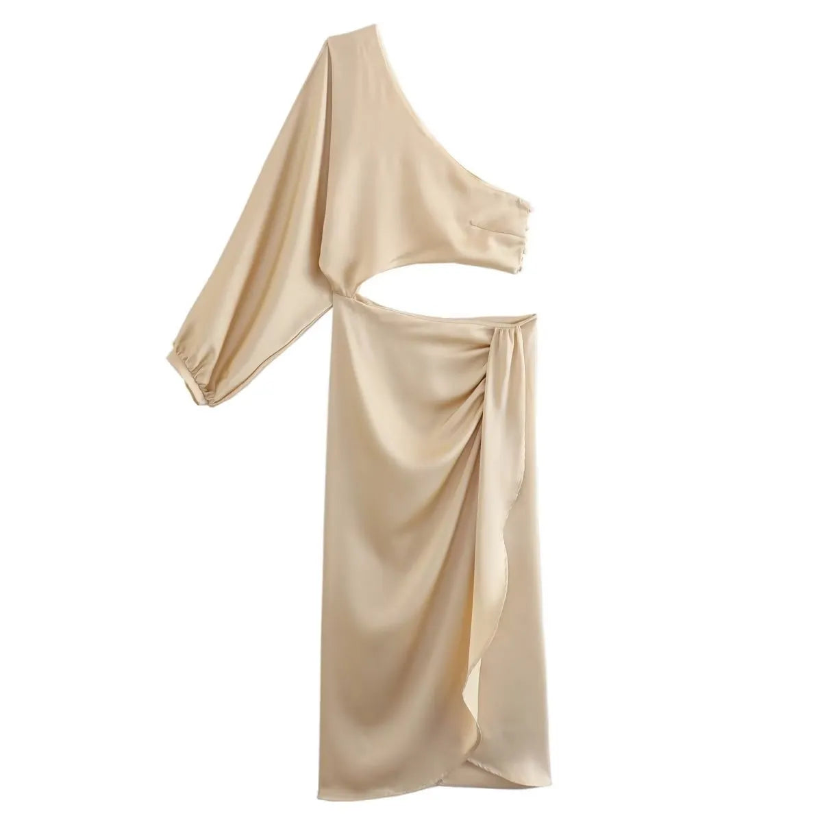 Dress For Women Yellow Asymmetric Satin Cut Out Long Dress Women Ruched Off Shoulder Elegant Dresses Evening Party Dresse apricot