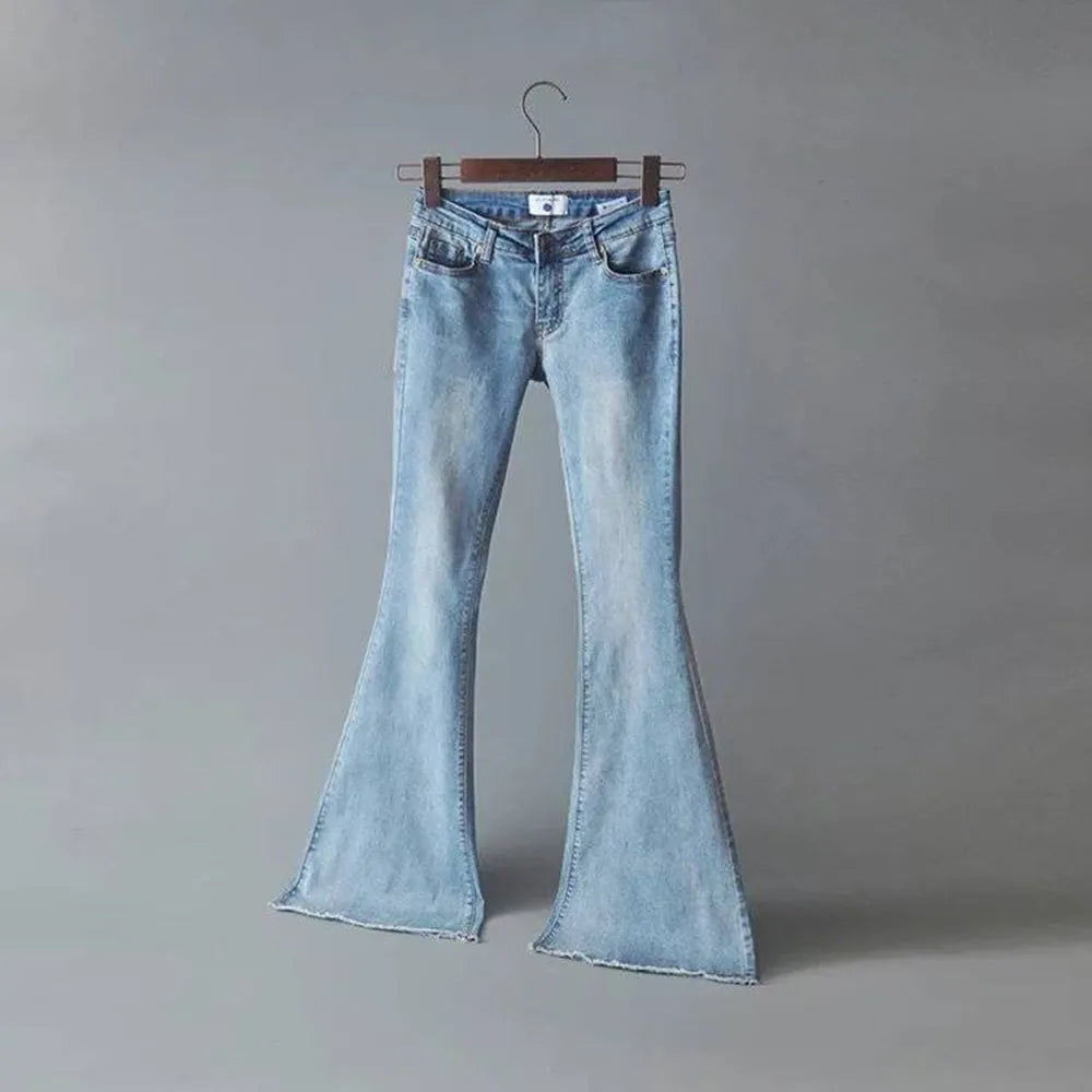Denim Women Pants Autumn And Winter Wide Leg Flare Pants High Waist Slim Jeans Female Office Lady High Street Long Trousers Light Blue