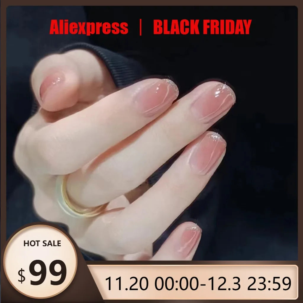 24Pcs/set French Gold Border Nail Elegant&Trendy Wearable Nails for Women Girl New Edition Removable Nail