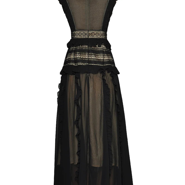 ZJYT 2024 Spring Summer Hollow Patchwork Lace Dresses for Women Elegant Sleeveless Ruffles Midi Black Party Dress Holiday Robe