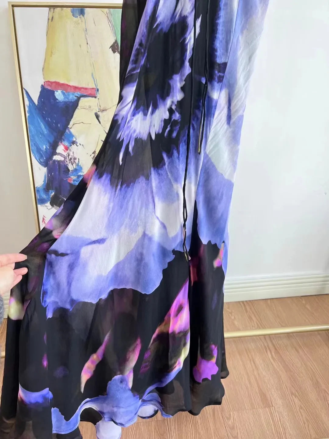 Women New Halo Dye Positioning Print Sexy Backless Hanging Neck V-neck Holiday Wear Maxi Dress for Women