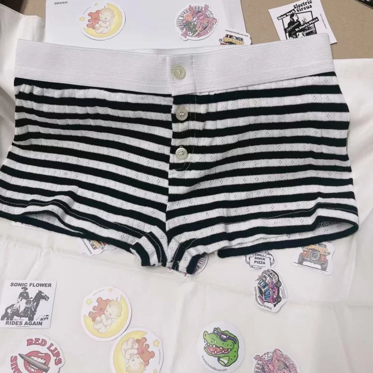 Casual Women Soft Cotton Front Buttons Shorts Summer Vintage Low Waist Female Chic Bottoms color3 One Size