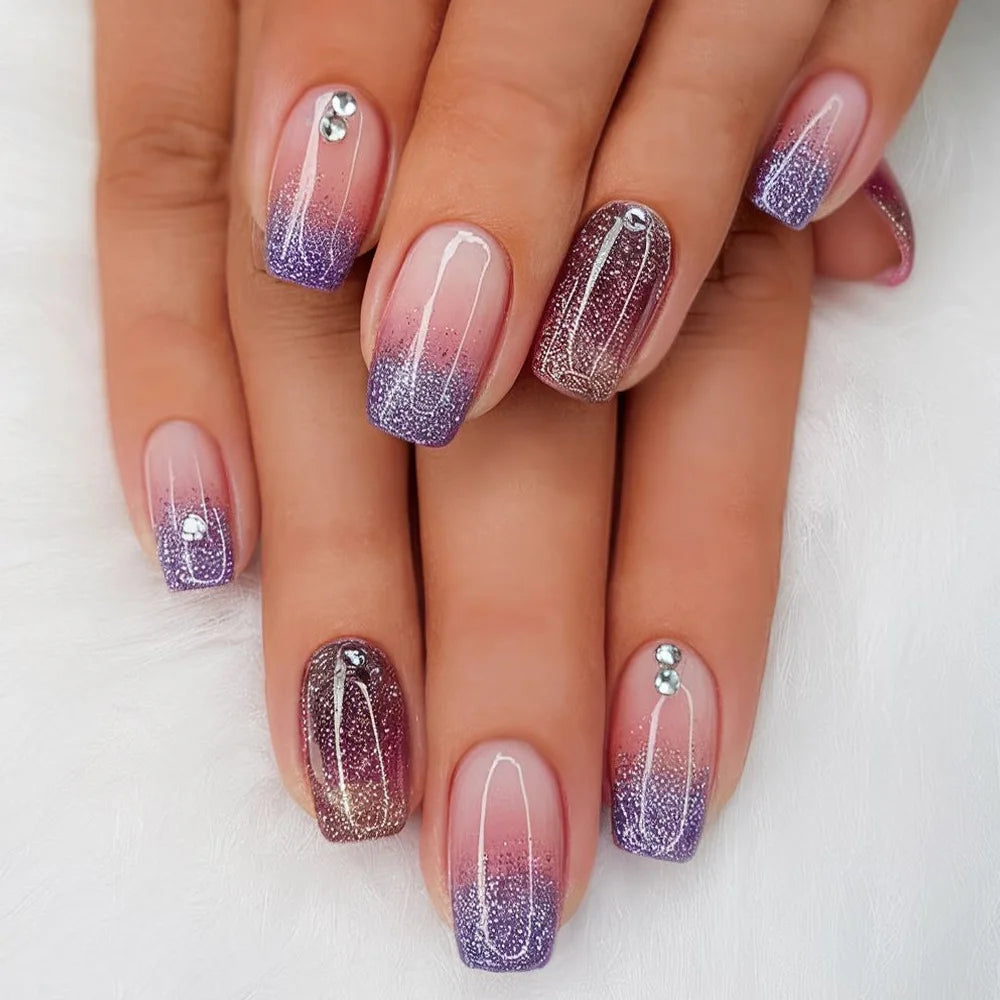 24Pcs Short False Nails with Shimmery Powder Ballet Nail Art Full Cover French Sheer Wearable Nail Manicure Tips for Girls Daily