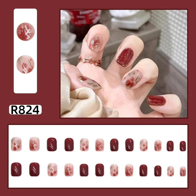 24Pcs/set French Gold Border Nail Elegant&Trendy Wearable Nails for Women Girl New Edition Removable Nail