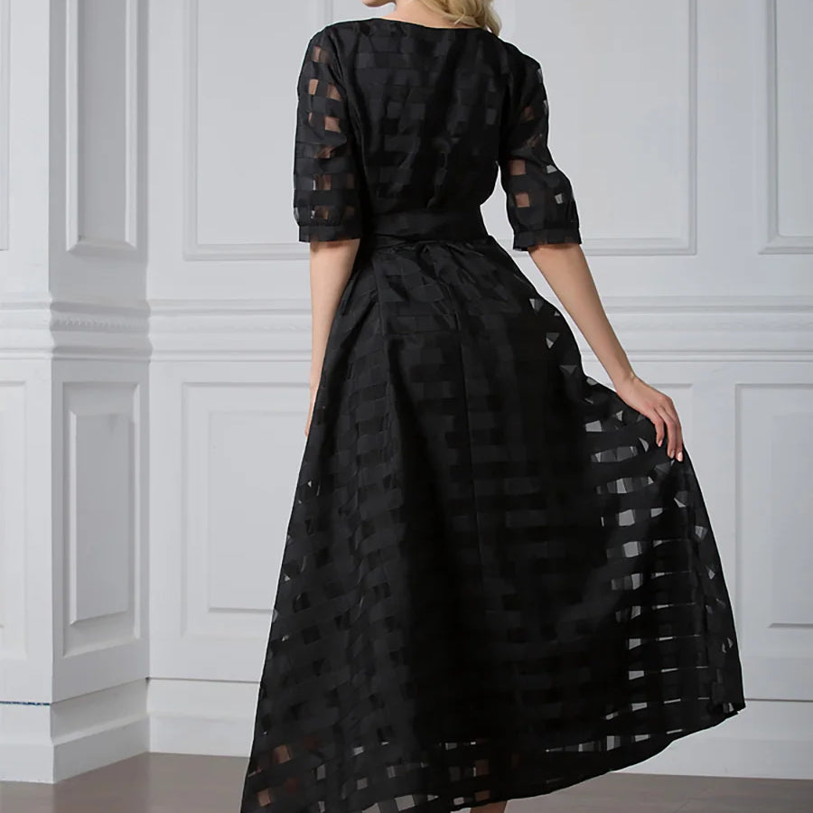 Stylish Muslim Femininity Elegant plus-size women's dress Dubai Arabian vintage summer dress slim A-line plaid dress