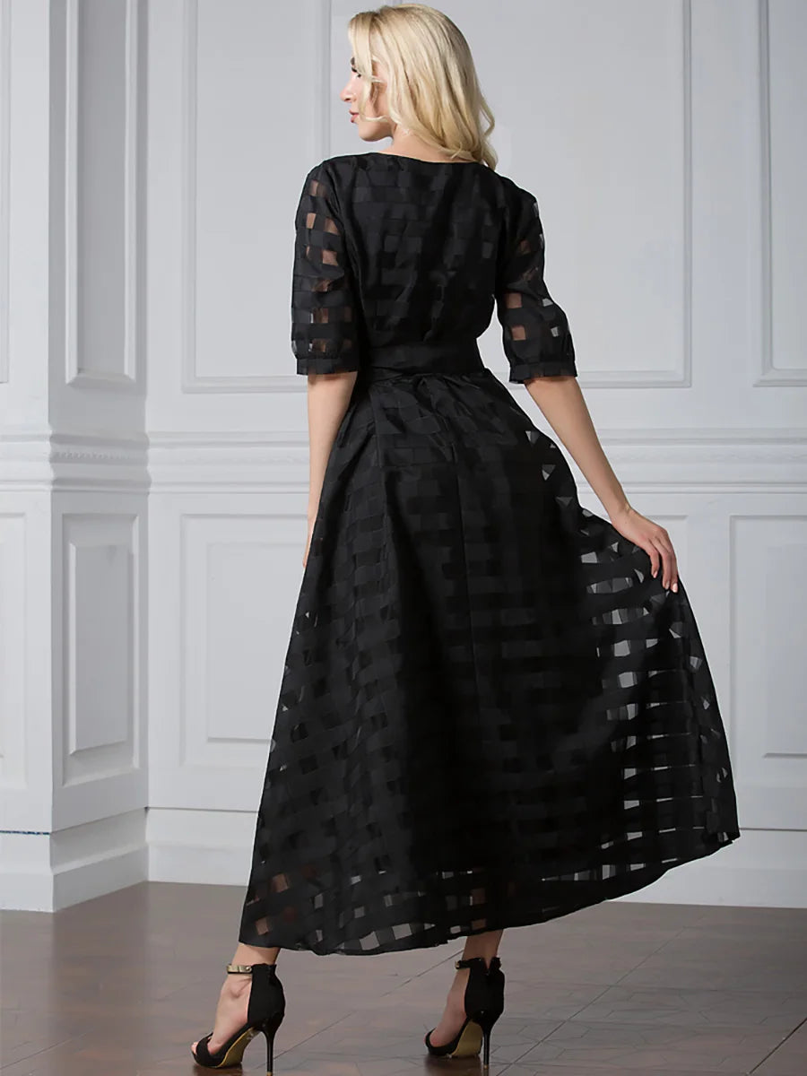 Stylish Muslim Femininity Elegant plus-size women's dress Dubai Arabian vintage summer dress slim A-line plaid dress