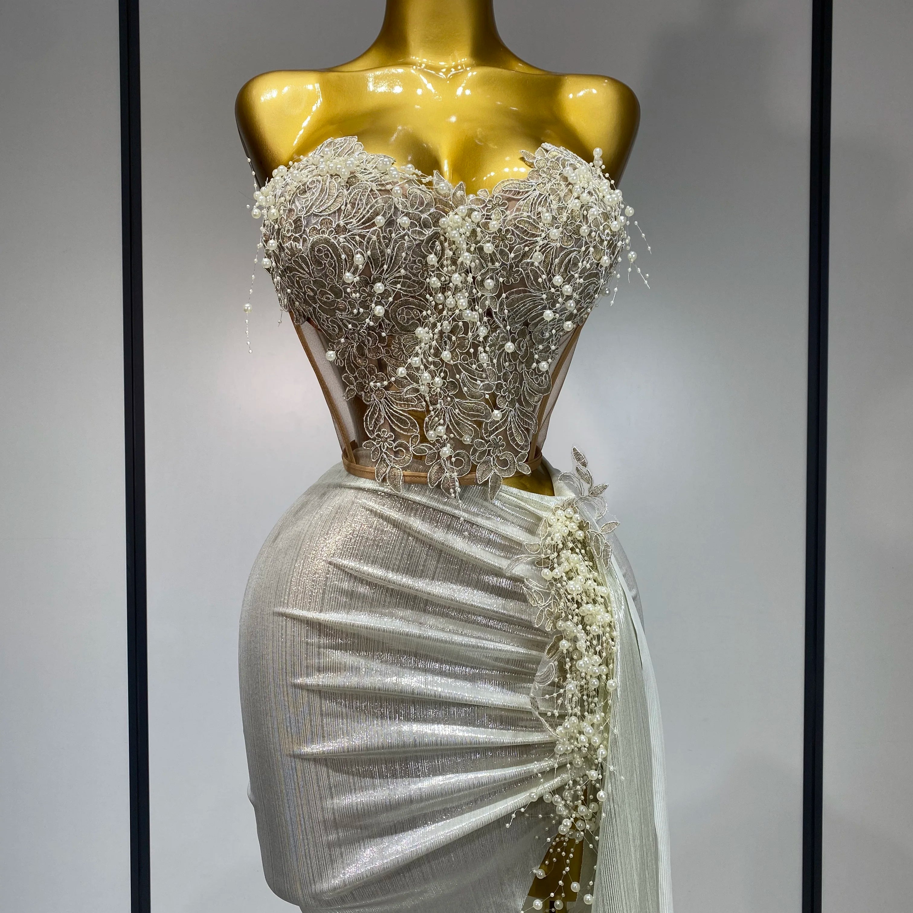 Elegant Sexy Pear Mesh See Through Two Piece Set Women Luxury Birthday Party Prom Gown Singer Nightclub Hotwife Stage Outfit