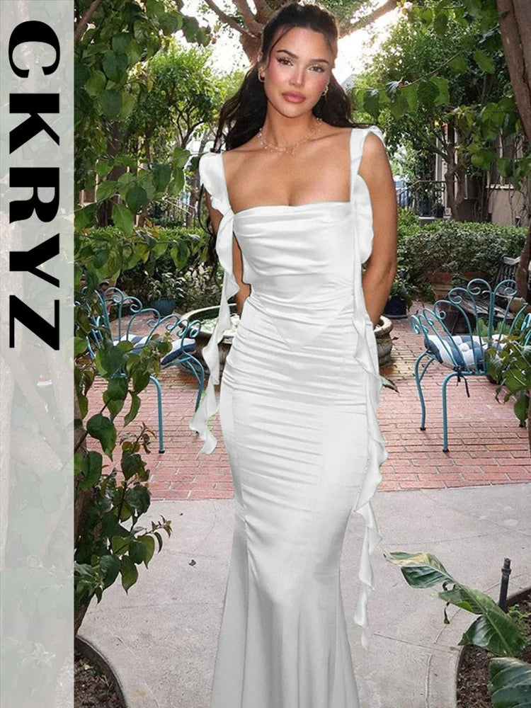 Ladies Summer Ruffle Y2K Clothes Sleeveless Backless Bandage Bodycon Maxi Dresses For Women Fashion Birthday Party Club Wear