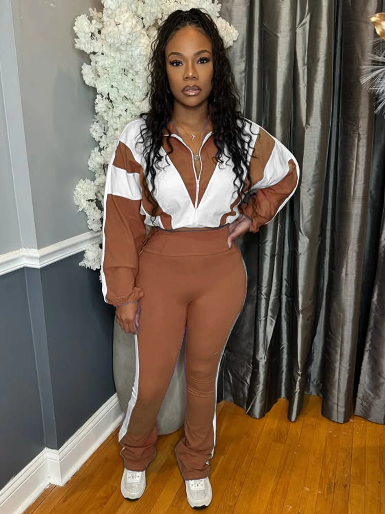 CM.YAYA Active Patchwork Women's Set Zipper Sweatshirt Jacket and Long Pants Suit 2025 Sporty Two 2 Piece Sets Outfit Tracksuit