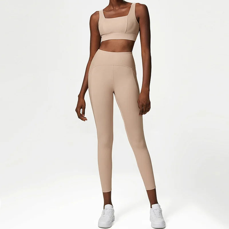 Plus Size Tracksuits Women's Yoga Set Sports Gym Jackets + Bra + Leggings Clothes for Women Sport Outfit Fitness Suit Brown Bra Pants