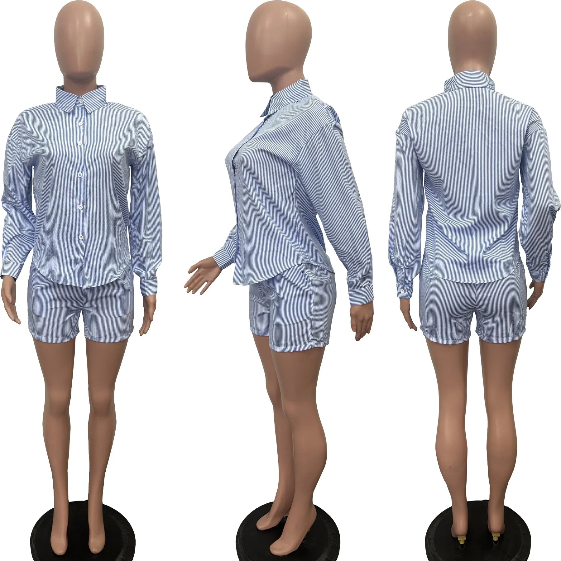 CM.YAYA Street Striped Print Women's Set Full Sleeve Shirt and Shorts Suit 2024 Cute Girl Summer Two 2Piece Set Outfit Tracksuit