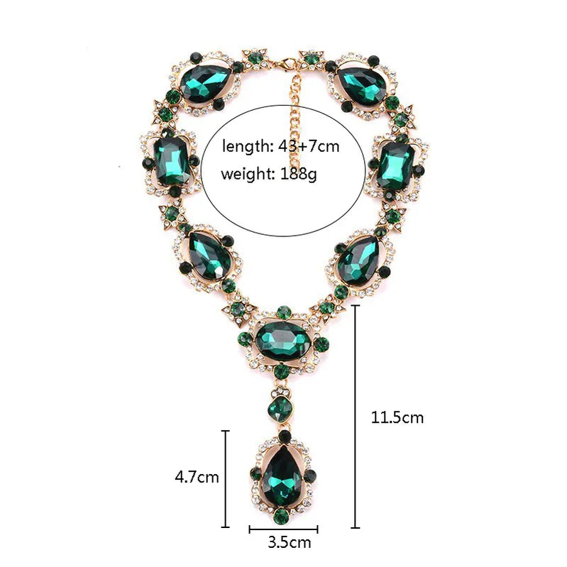 Statement Rhinestones Jewelry Large Gemstone Gem Stone Crystal Victorian Jewellery Green Emerald Bib Necklace for Women