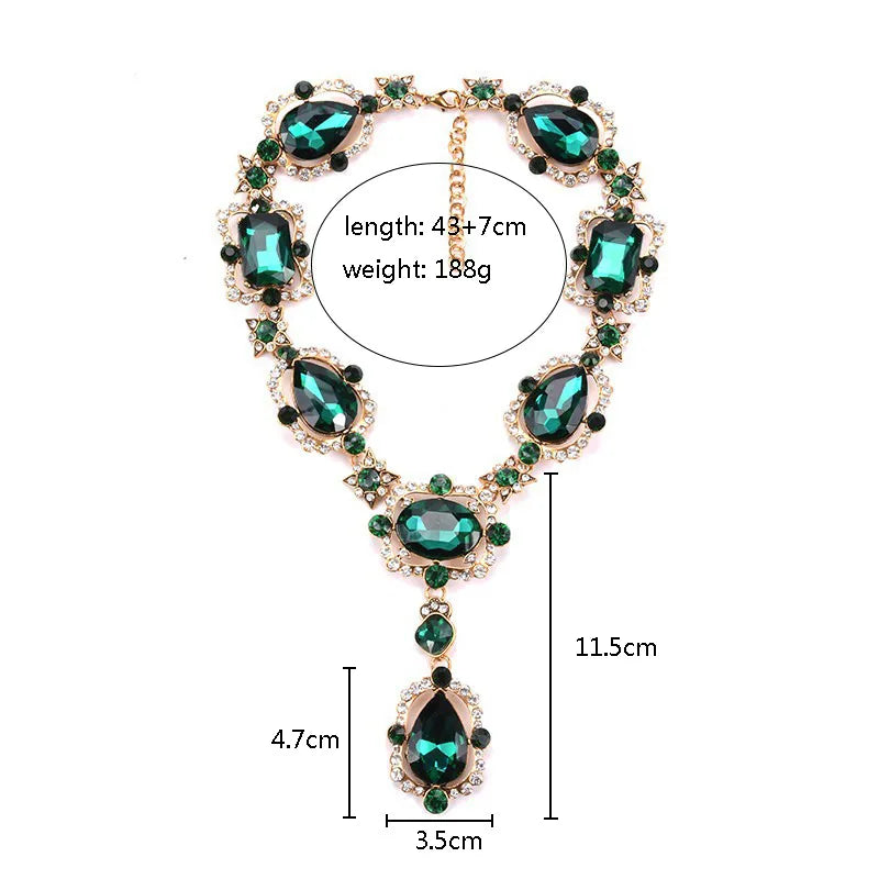 Statement Rhinestones Jewelry Large Gemstone Gem Stone Crystal Victorian Jewellery Green Emerald Bib Necklace for Women
