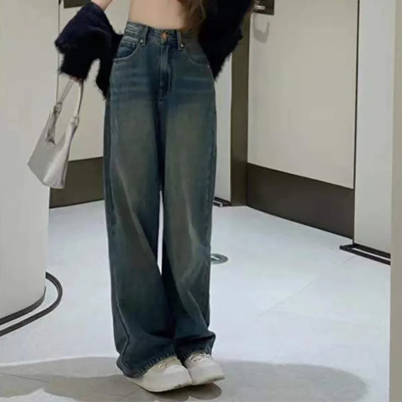 Jeans for Women Vintage Streetwear Baggy Y2K Denim Trousers Female 2024 Spring Summer New High Waist Straight Leg Pants