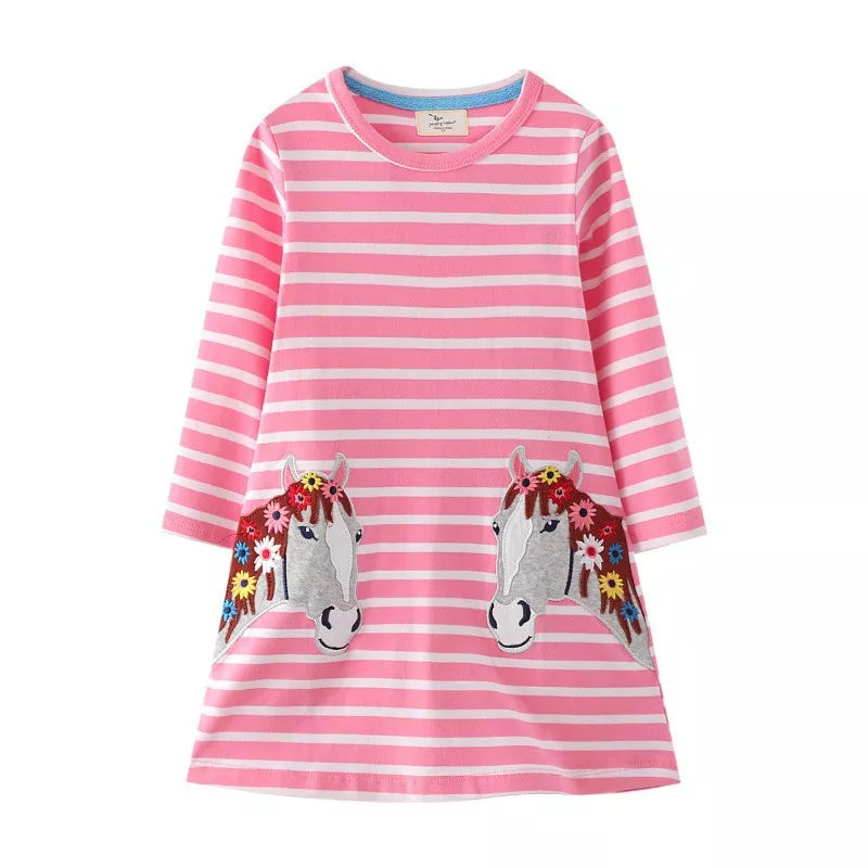 Jumping Meters New Princess Girls Dresses Animals Embroidery Autumn Baby Clothes Long Sleeve Children's Costume Kids Frocks T7413