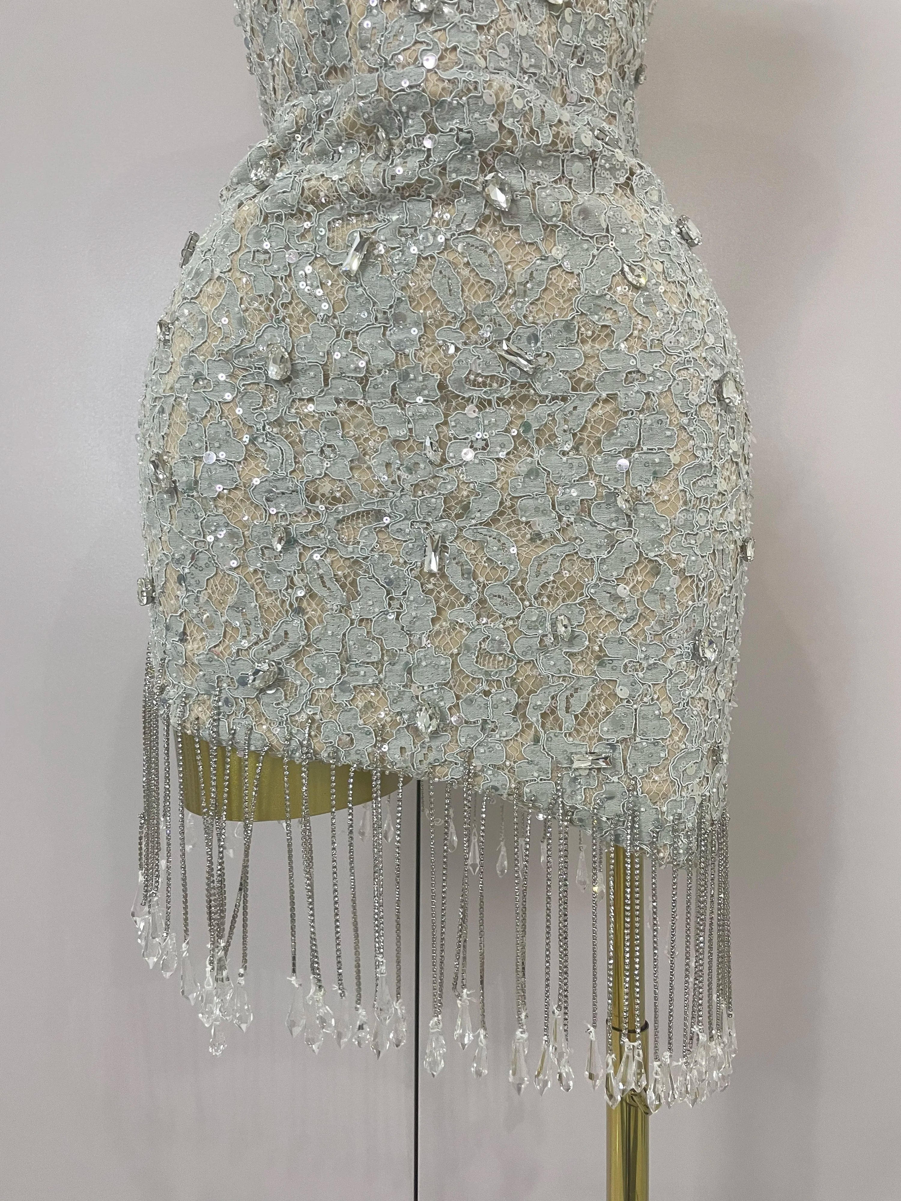 Luxury Sparkle Diamond Tassel Halter Cocktail Dress 2025 Women Elegant Evening Formal Gowns Wedding Party Dresses Stage Costumes