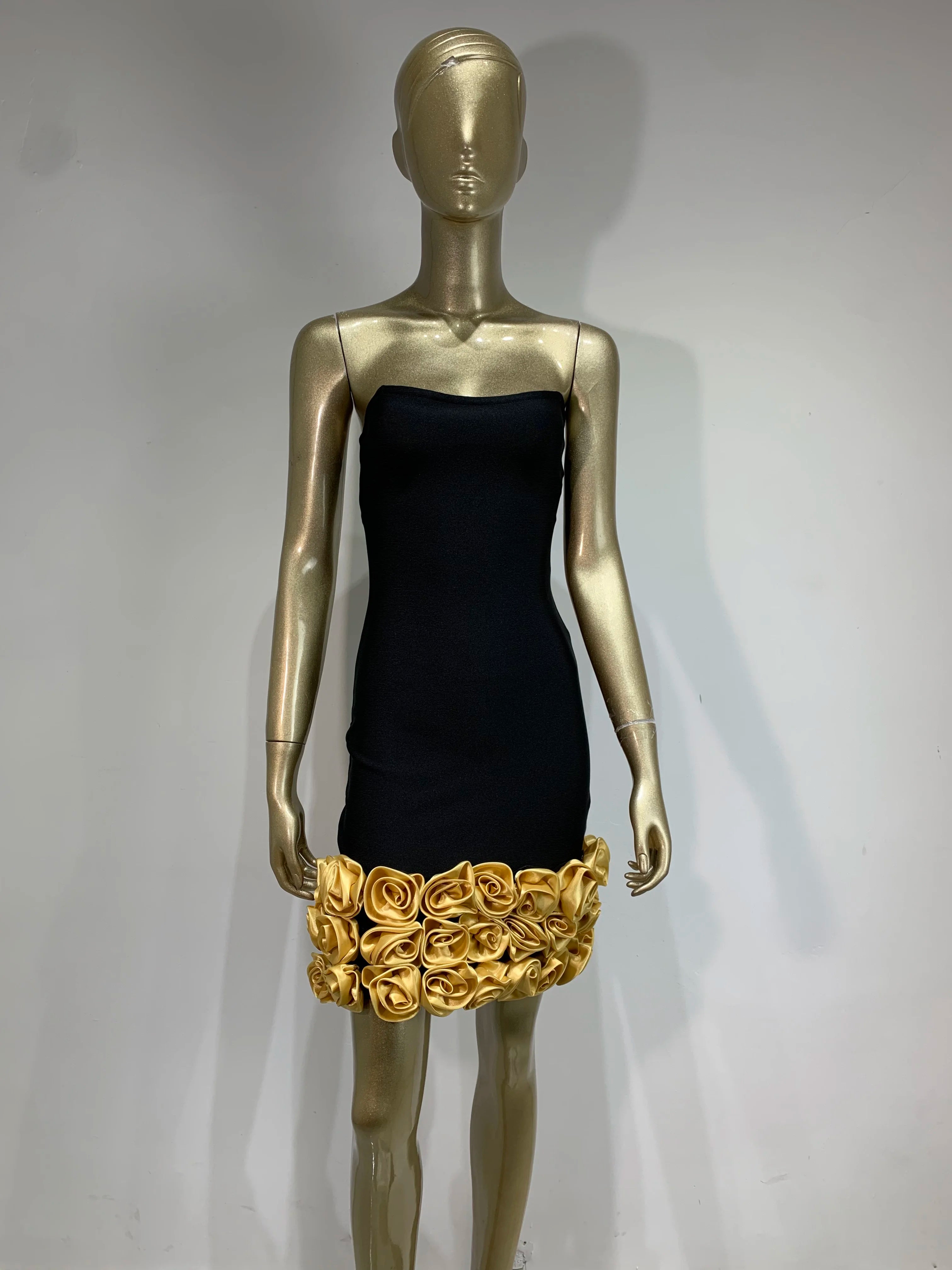 New Style Women Sexy Strapless Off teh Shoulder Golden Florals Bodycon Mini Bandage Dress Celebrate Nightclub Party Wear