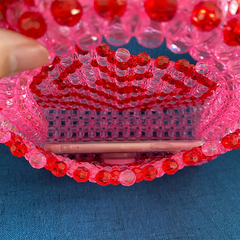 Beading Handmade Fashion Exquisite Shopping Totes Bags Female Pink Love Handbag for Women Party Dinner Valentine's Day