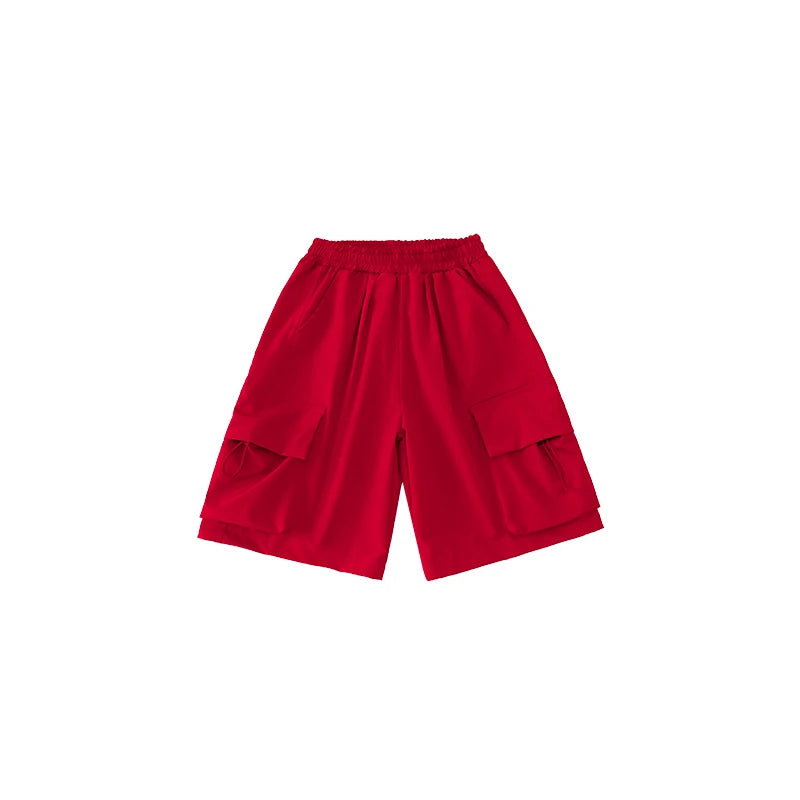 Boys Hip Hop Pants Outfits Red Vest Cargo Pants Girls Streetwear Children Joggers Street Dance Kids Jazz Costumes Clothes Sets Pink Shorts