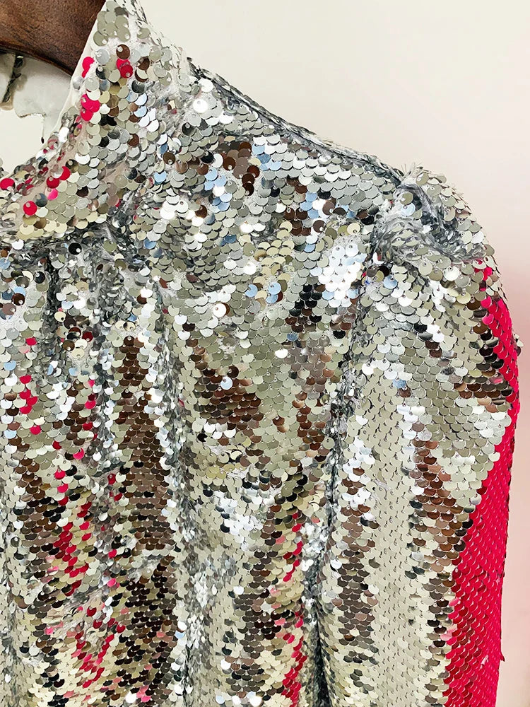 HIGH STREET Newest Fashion Designer Dress Women's Long Sleeve Glitter Sequined Ruffles Dress