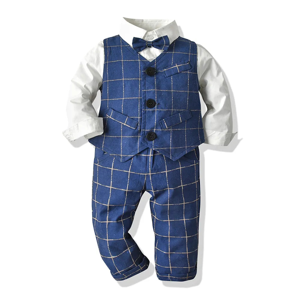 Top and Top Fashion Autumn Infant Clothing Set Kids Baby Boy Suit Gentleman Wedding Formal Vest Tie Shirt Pant 4Pcs Clothes Sets Blue