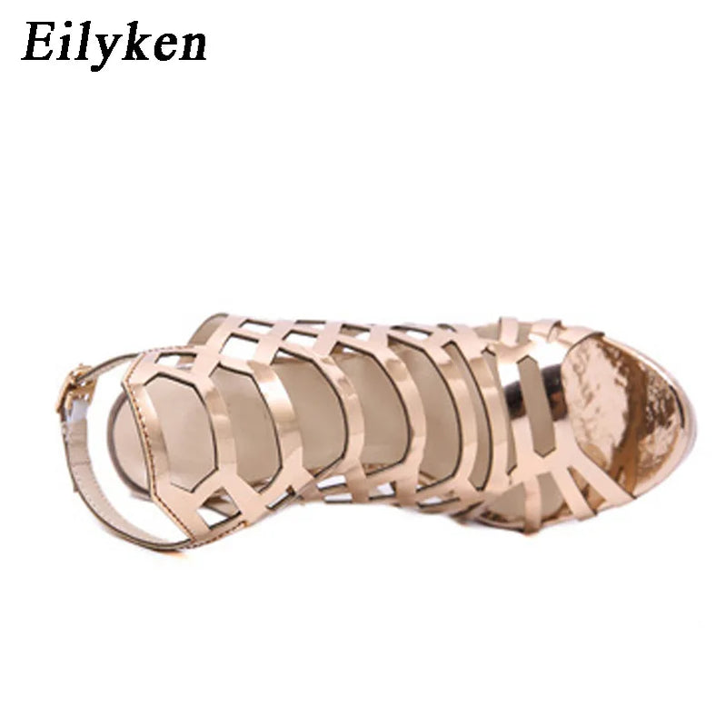 Design Golden Open Toe Thin Heels Women Sandals Designer Narrow Band Buckle Strap Gladiator Ladies Shoes Zapatos Mujer