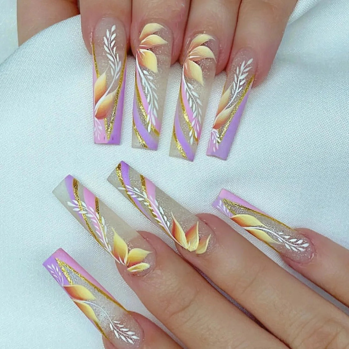 24pcs/set Long Medium short fake nails for women girls cute bow flowers decoration french tips faux ongles press on false nail