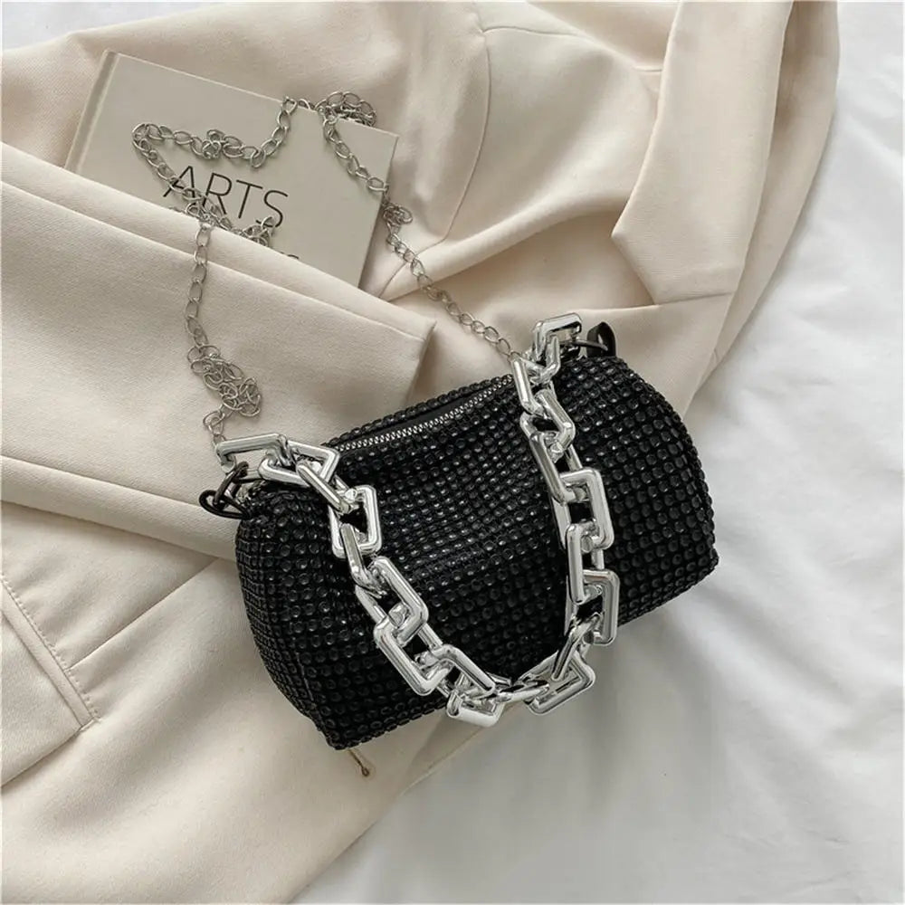 Personalized Small Waist Bags For Women Stylish Commuter Sequined Handbags Shoulder Strap Bag Lightweight Casual Shoulder Bag 2-Black