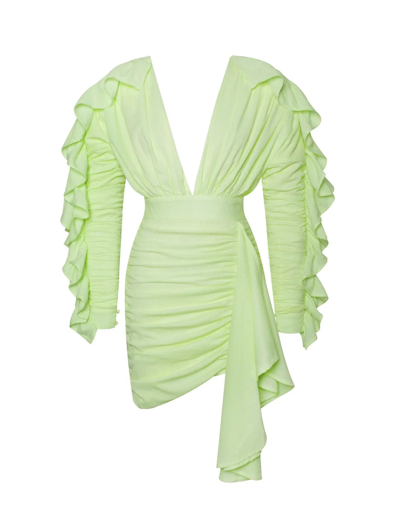 Yellow Green Women Butterfly Sleeve Sexy Deep V-Neck Bodycon Mini Dress Fashion Nightclub Party Dress