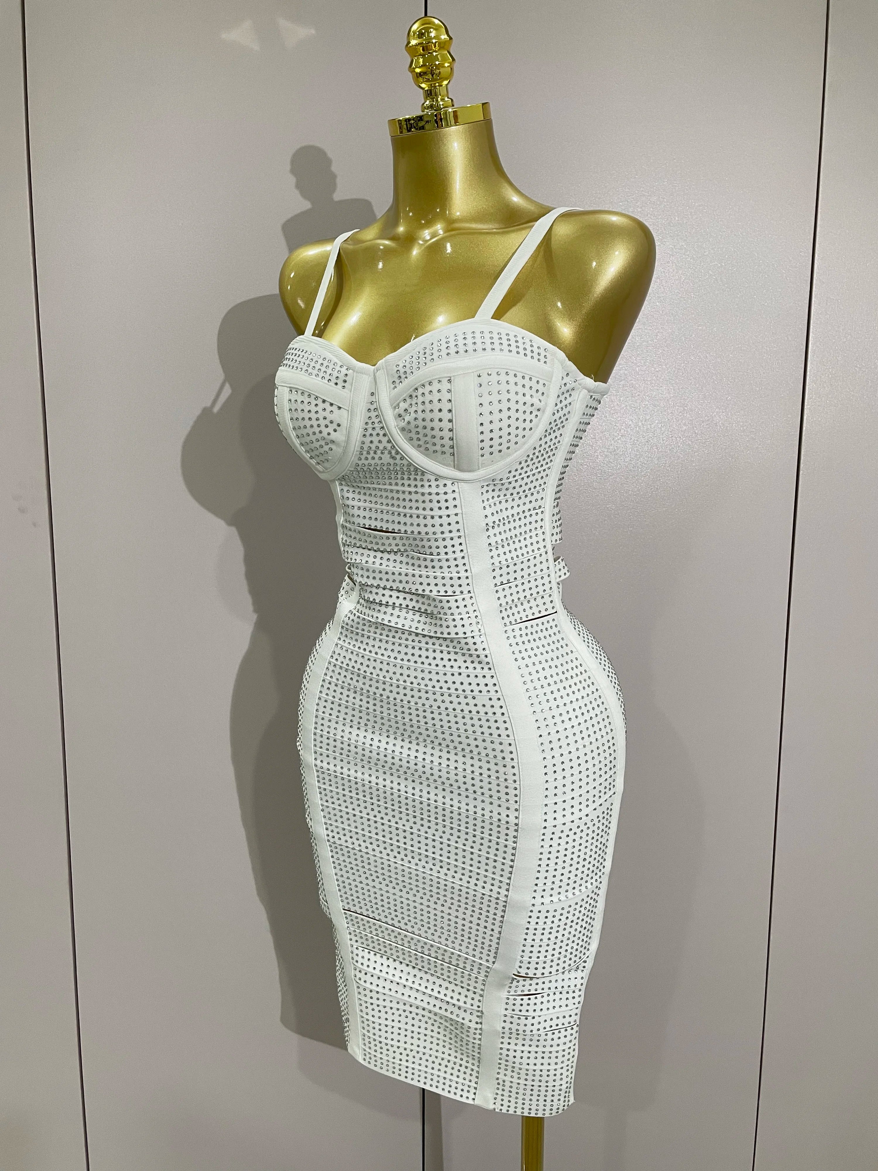 Shiny Diamond White Sleeveless V-neck Slim Short Dress 2025 Women Elegant Evening Club Prom Birthday Cocktail Dresses Vestido